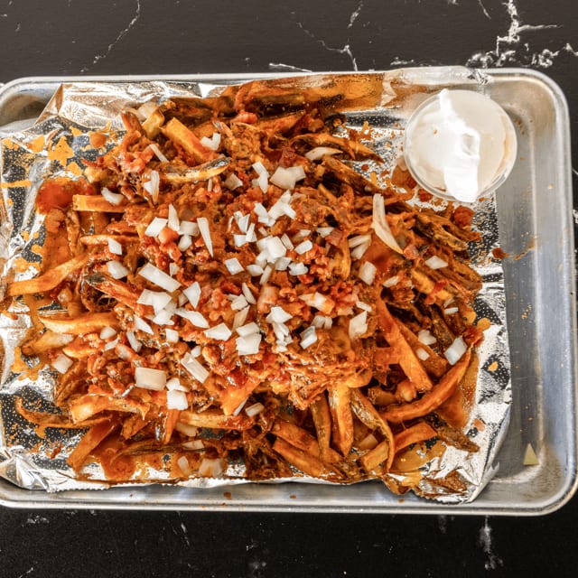 Fresh Cut Fries, Cheese, Bacon and Bbq Sauce, add your Meat.