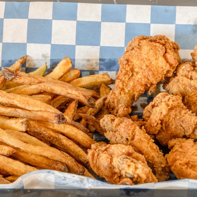 12 piece party wings w/crinkle fries.