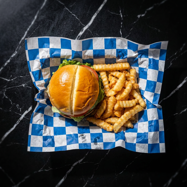 1/3rd Pound Bacon Cheeseburger with Crinkle Fries.